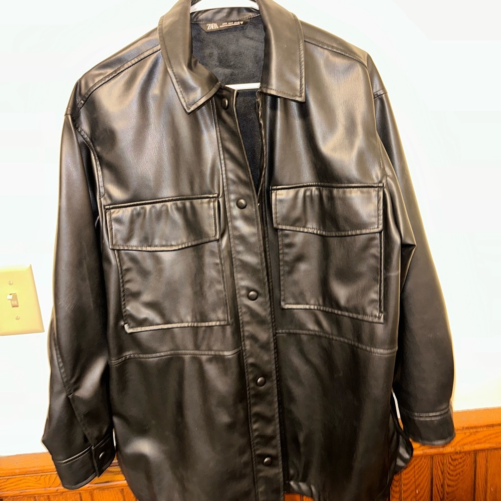 Black Zara Faux Leather Shacket Size S